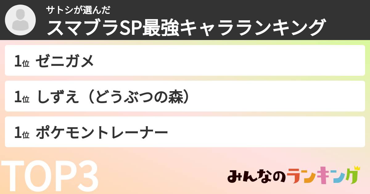 サトシさんの「スマブラSP最強キャラランキング」