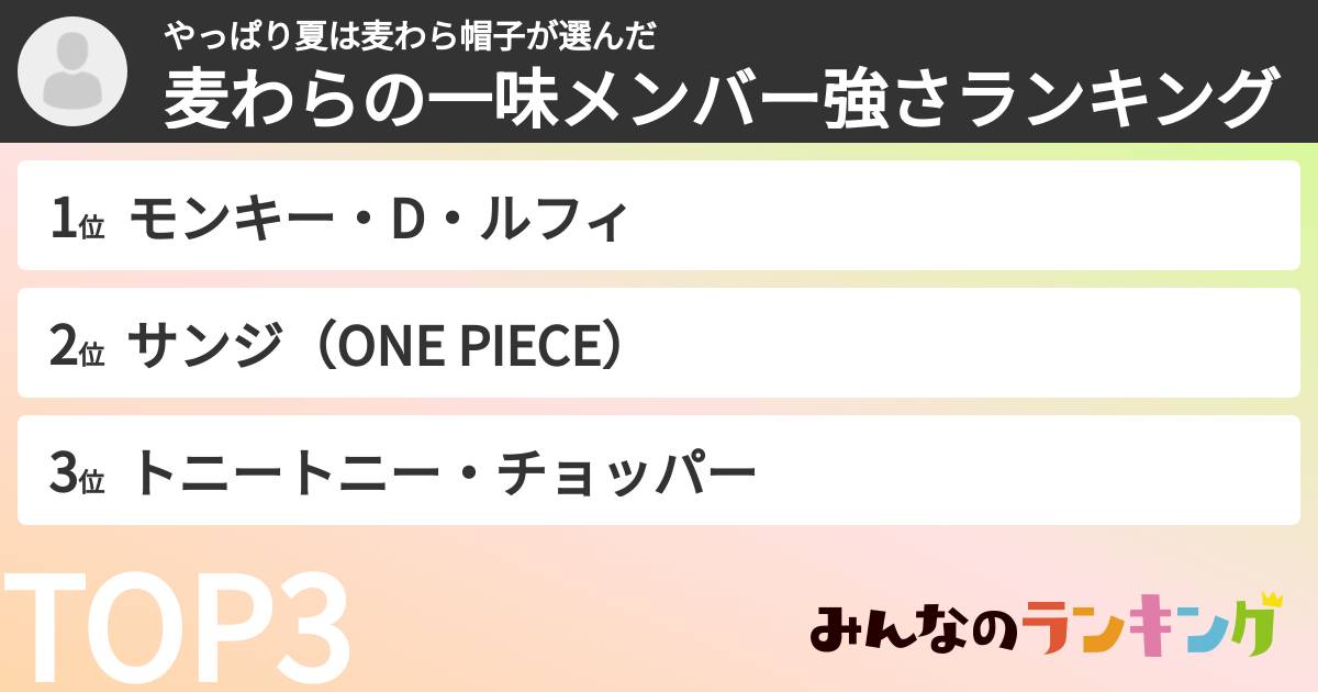 やっぱり夏は麦わら帽子さんの「麦わらの一味メンバー強さランキング」