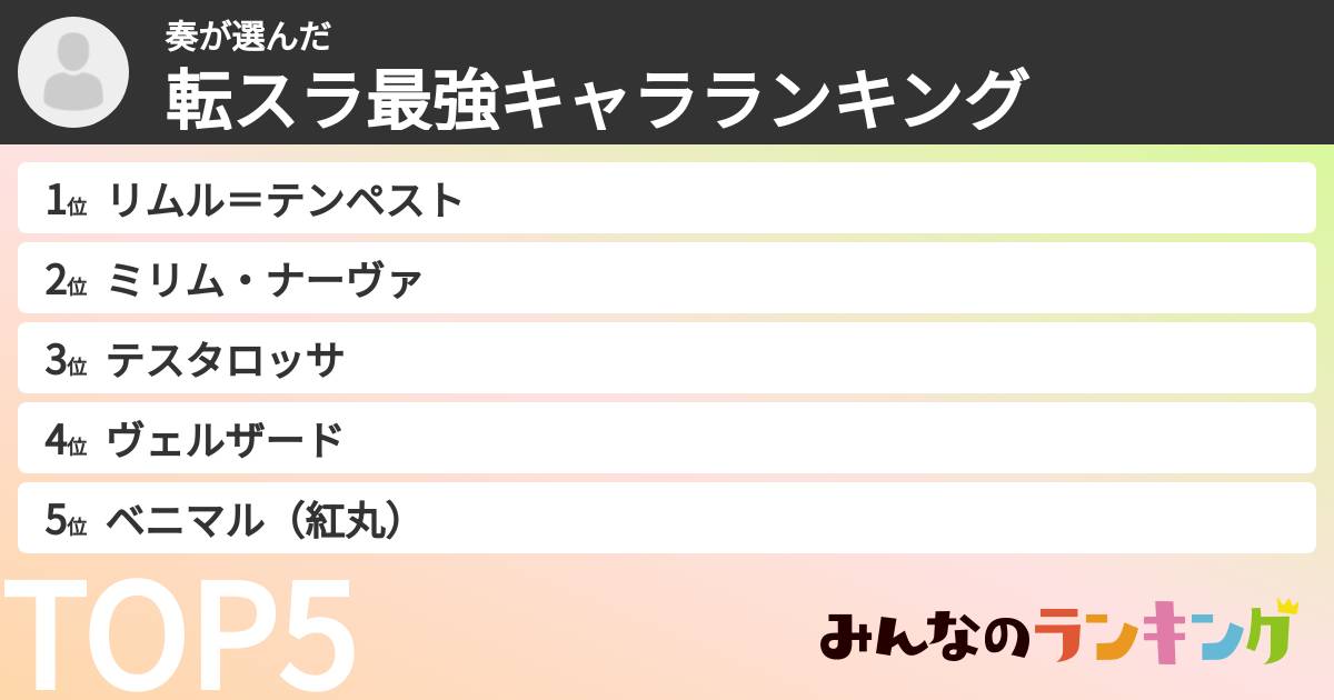 奏さんの「転スラ最強キャラランキング」