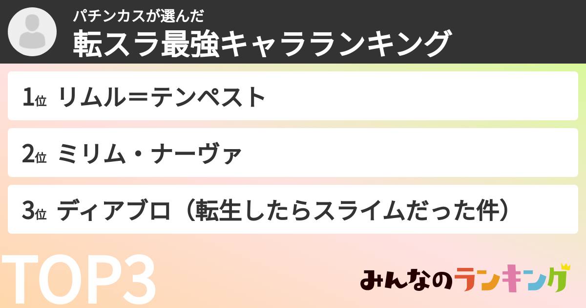 パチンカスさんの「転スラ最強キャラランキング」