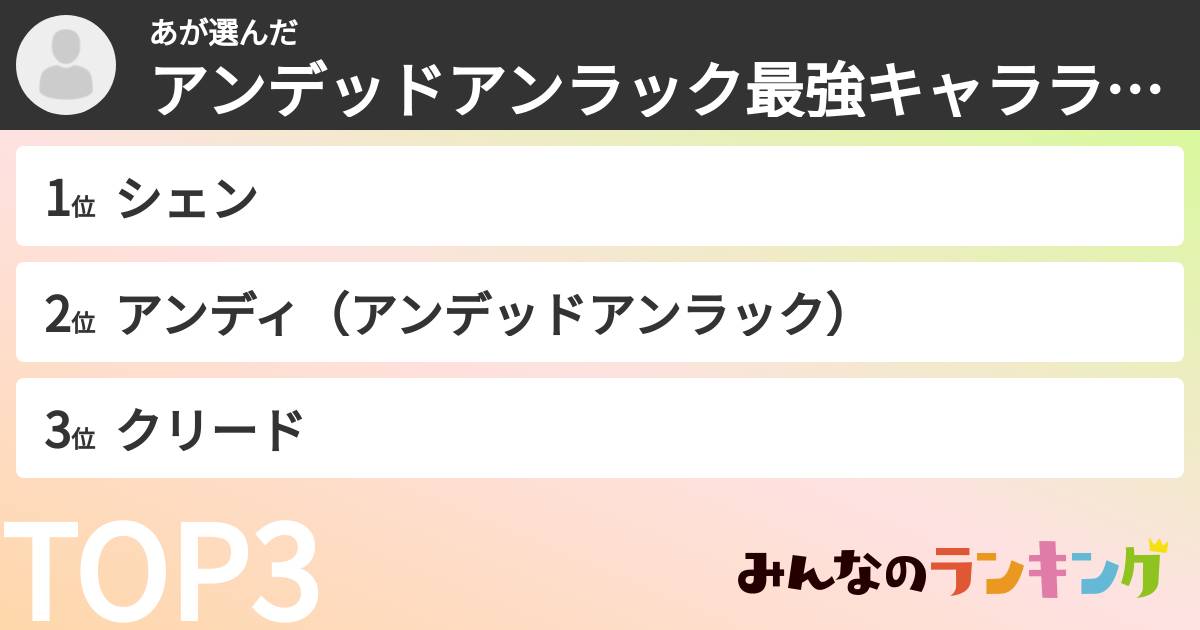 あさんの「アンデッドアンラック最強キャラランキング」