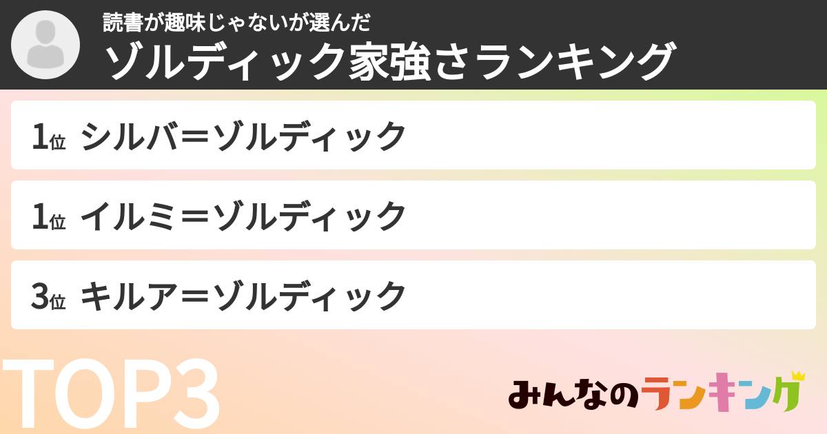 読書が趣味じゃないさんの「ゾルディック家強さランキング」