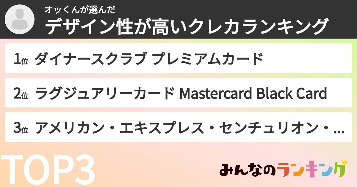 オッくんさんの「デザイン性が高いクレカランキング」