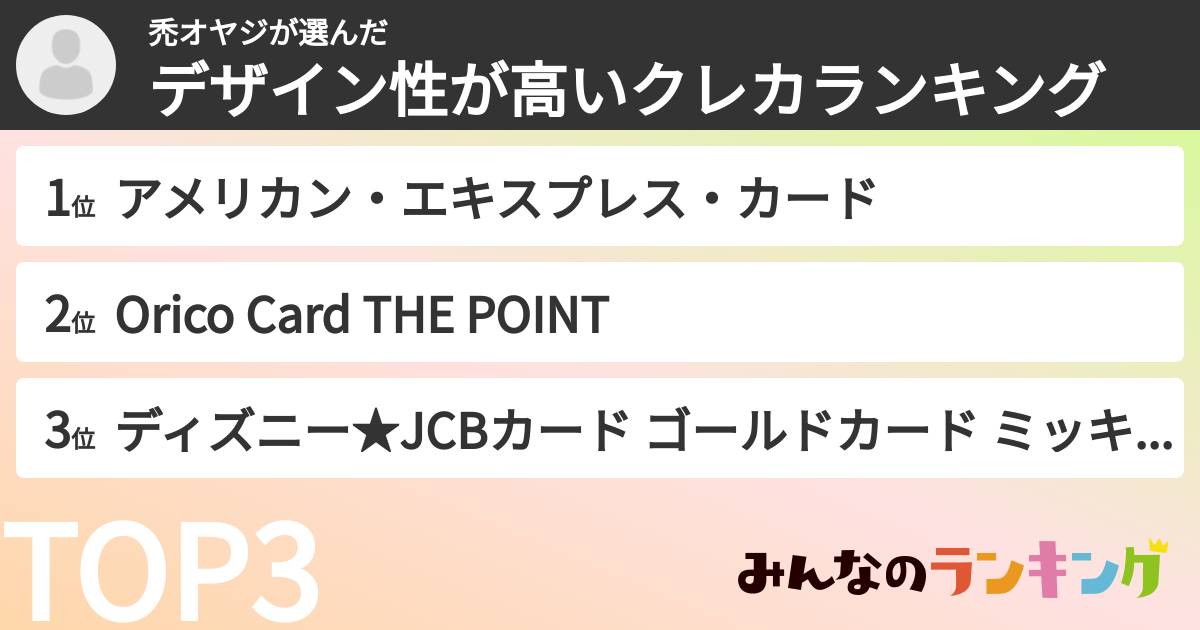 禿オヤジさんの「デザイン性が高いクレカランキング」