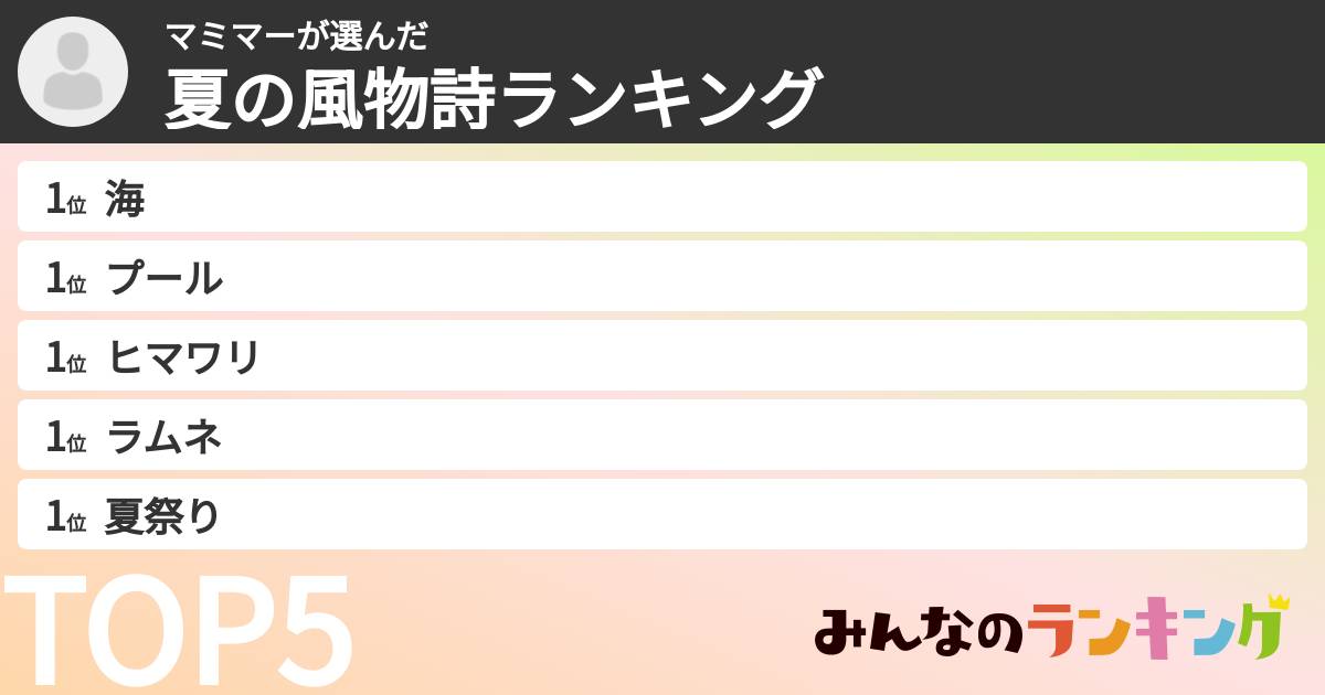 マミマーさんの「夏の風物詩ランキング」