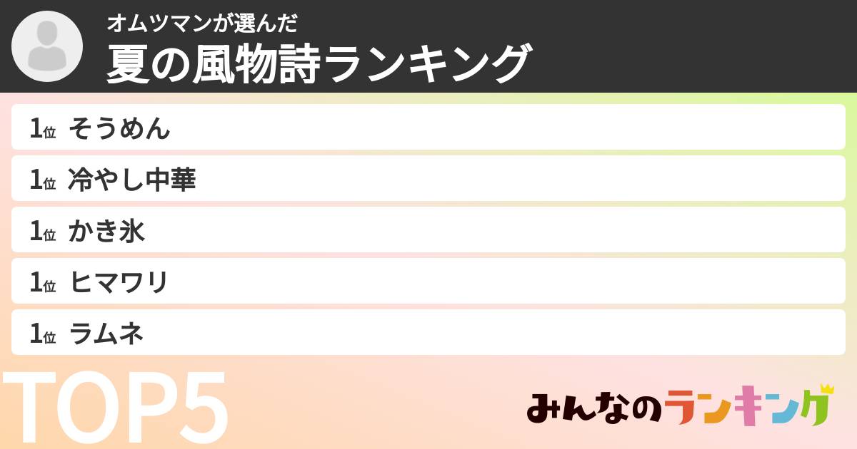 オムツマンさんの「夏の風物詩ランキング」