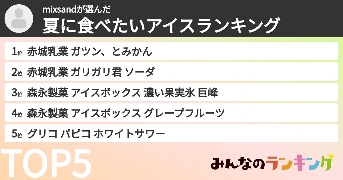mixsandさんの「夏に食べたいアイスランキング」