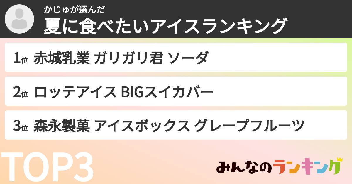 かじゅさんの「夏に食べたいアイスランキング」