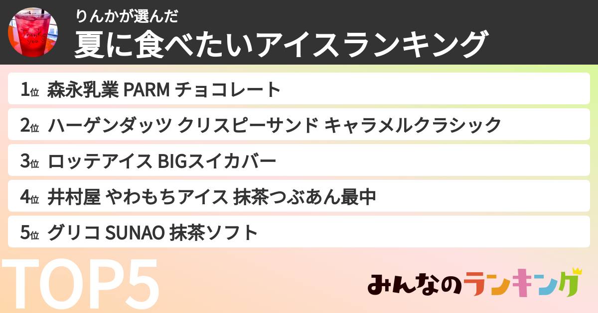 りんかさんの「夏に食べたいアイスランキング」