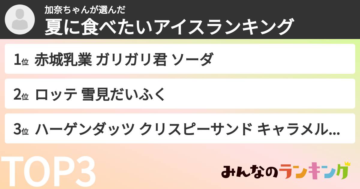 加奈ちゃんさんの「夏に食べたいアイスランキング」