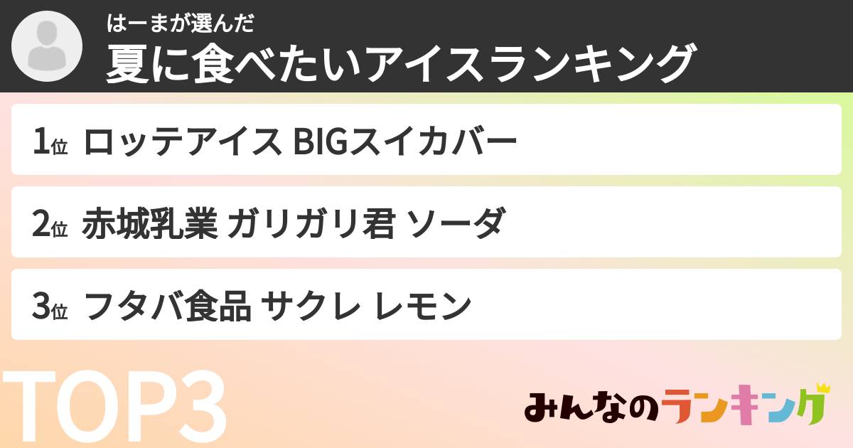 はーまさんの「夏に食べたいアイスランキング」