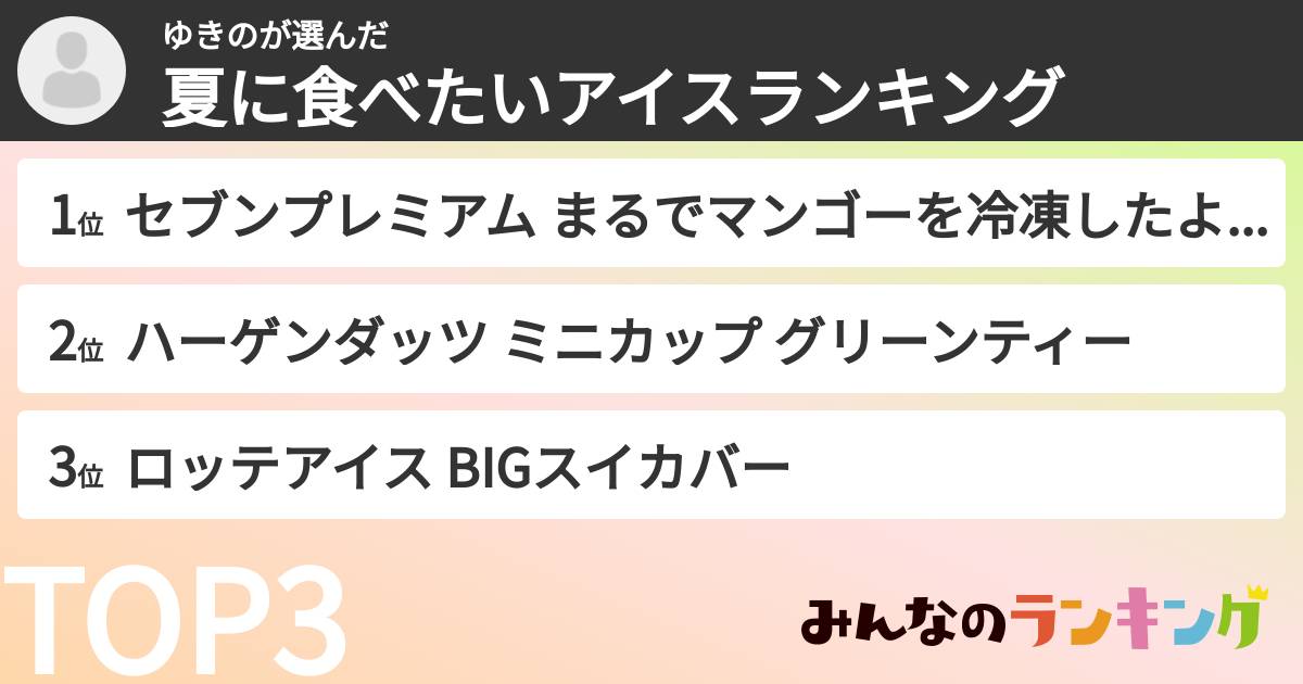 ゆきのさんの「夏に食べたいアイスランキング」