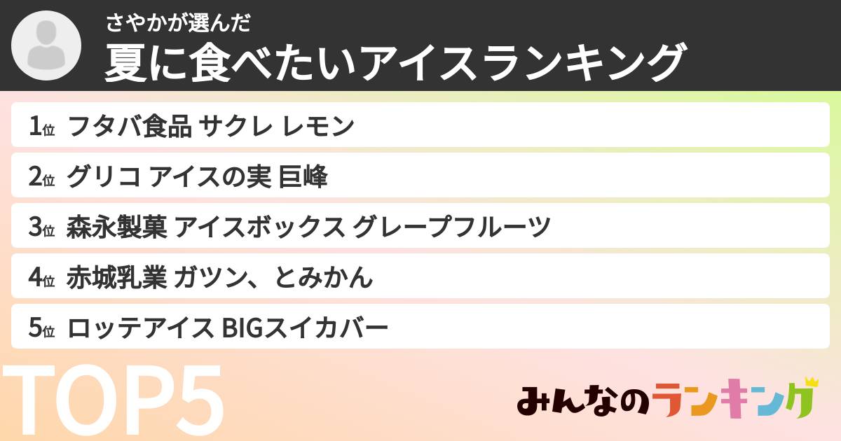 さやかさんの「夏に食べたいアイスランキング」