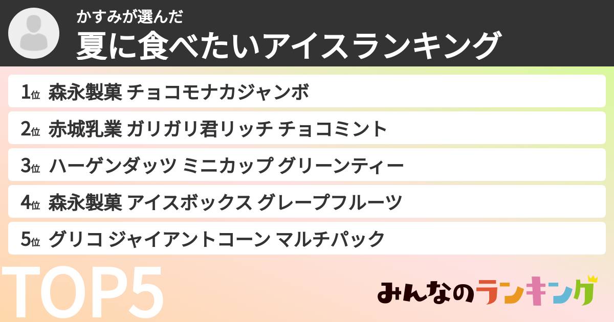 かすみさんの「夏に食べたいアイスランキング」
