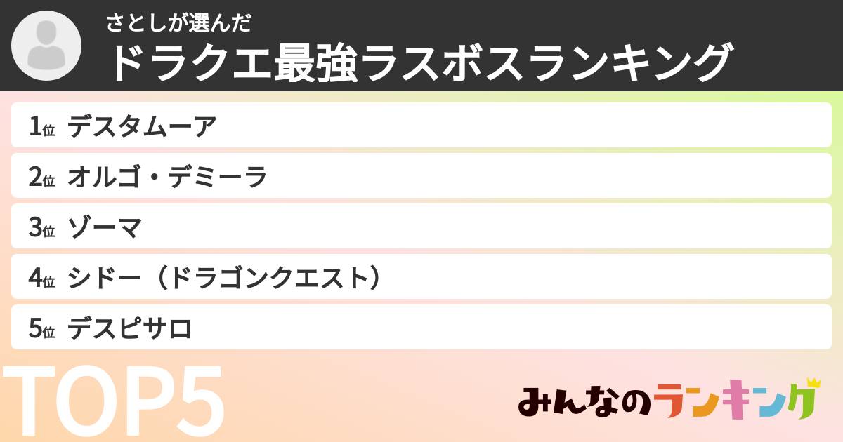 さとしさんの「ドラクエ最強ラスボスランキング」