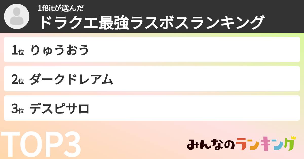 1f8itさんの「ドラクエ最強ラスボスランキング」