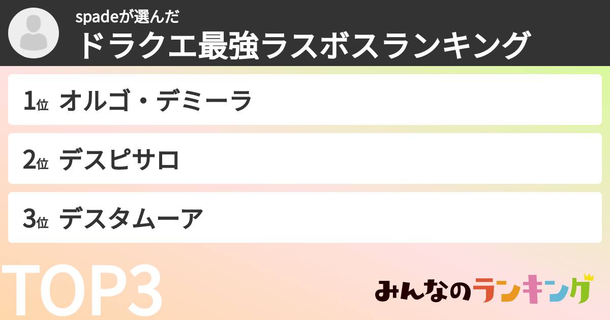 spadeさんの「ドラクエ最強ラスボスランキング」
