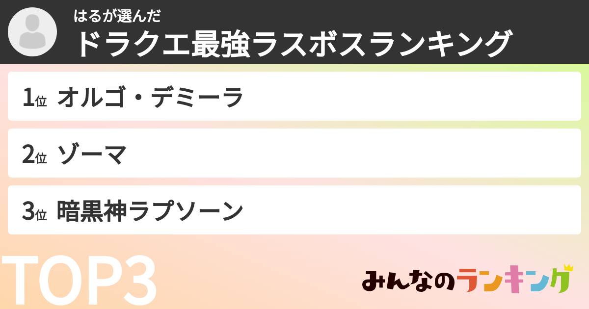はるさんの「ドラクエ最強ラスボスランキング」