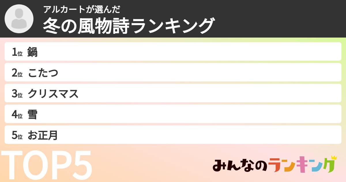 アルカートさんの「冬の風物詩ランキング」