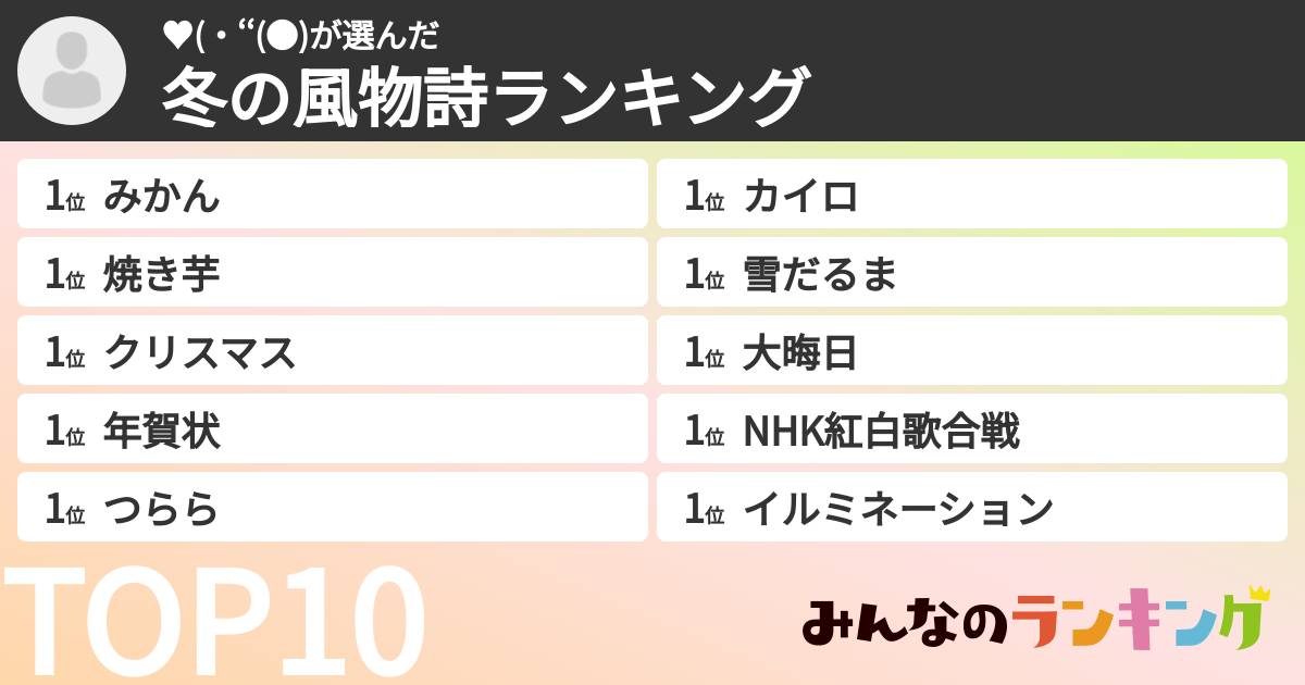♥(・‘‘(●)さんの「冬の風物詩ランキング」