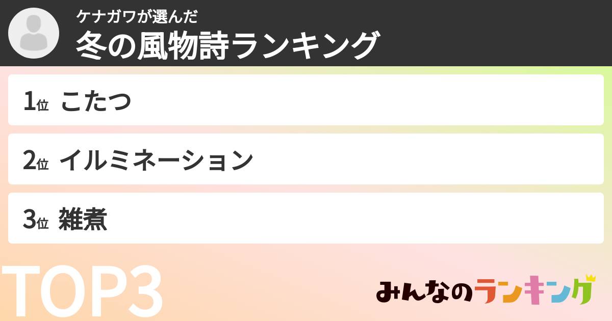 ケナガワさんの「冬の風物詩ランキング」