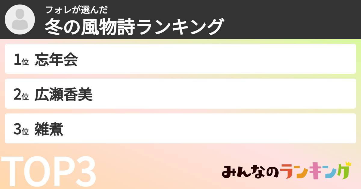 フォレさんの「冬の風物詩ランキング」