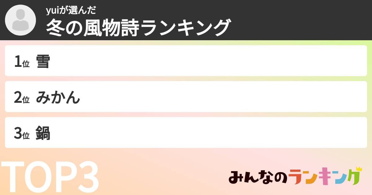 yuiさんの「冬の風物詩ランキング」