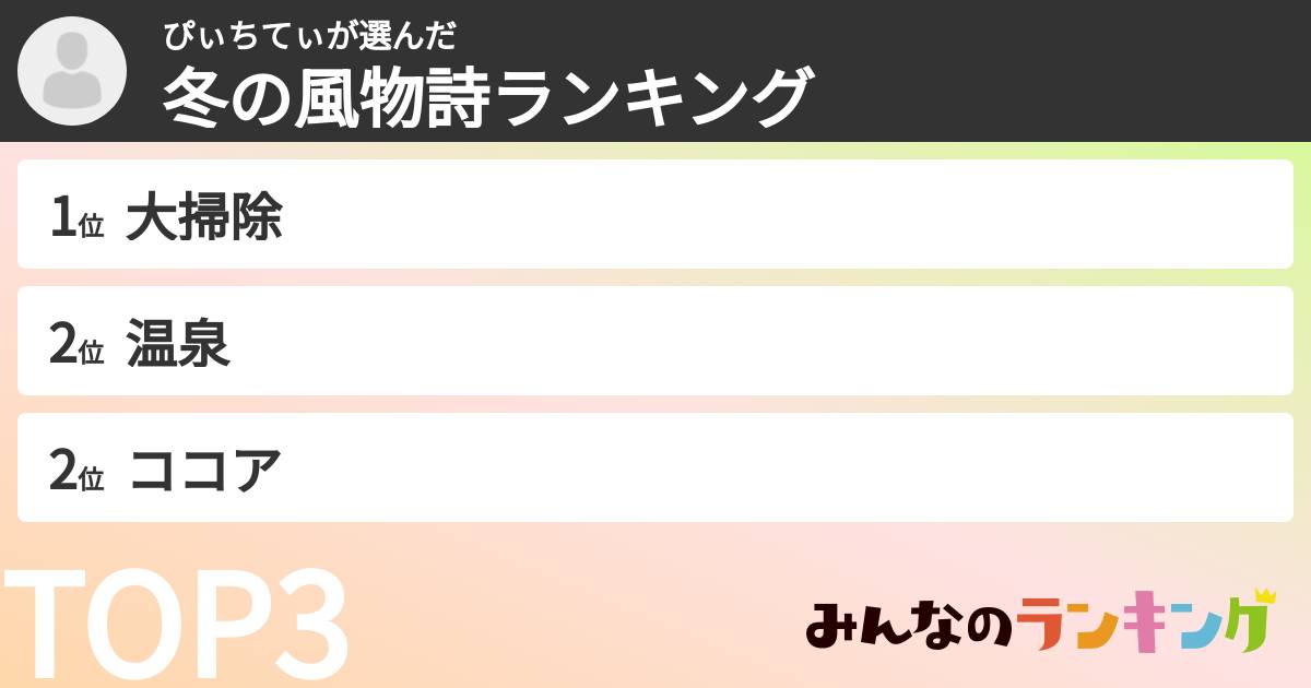 ぴぃちてぃさんの「冬の風物詩ランキング」