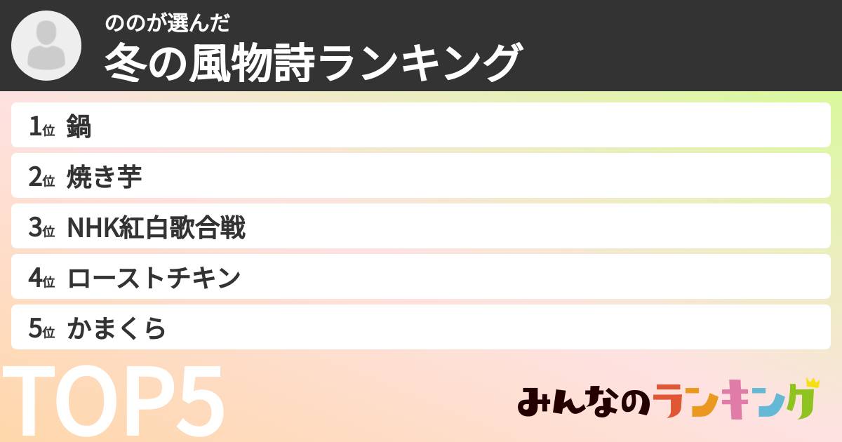 ののさんの「冬の風物詩ランキング」