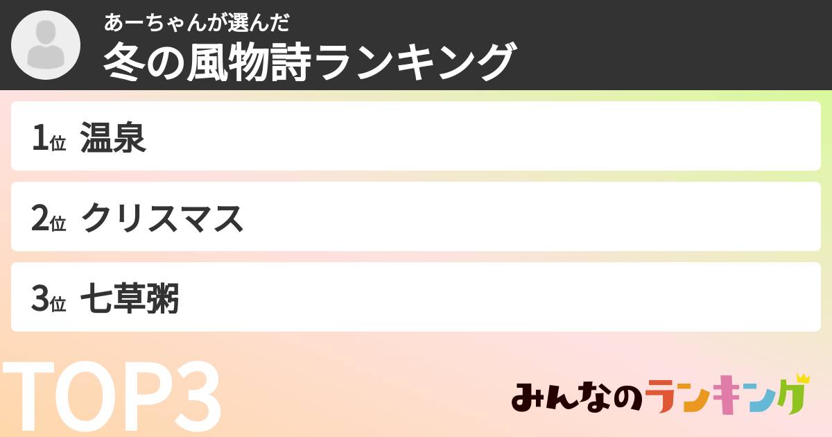 あーちゃんさんの「冬の風物詩ランキング」