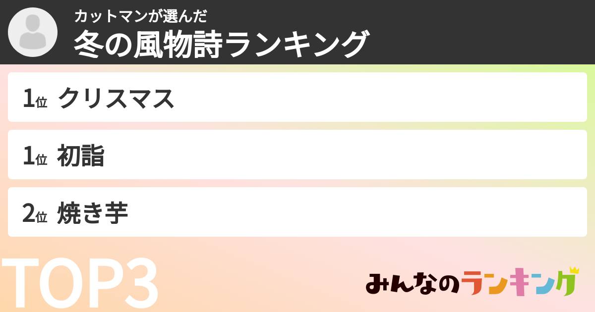 カットマンさんの「冬の風物詩ランキング」
