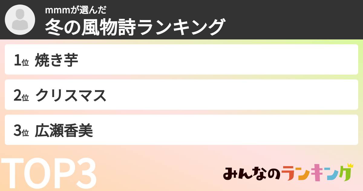 mmmさんの「冬の風物詩ランキング」