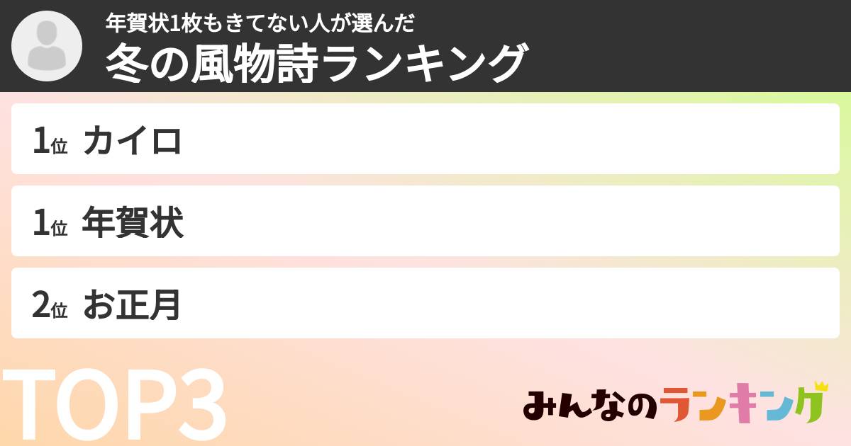 年賀状1枚もきてない人さんの「冬の風物詩ランキング」