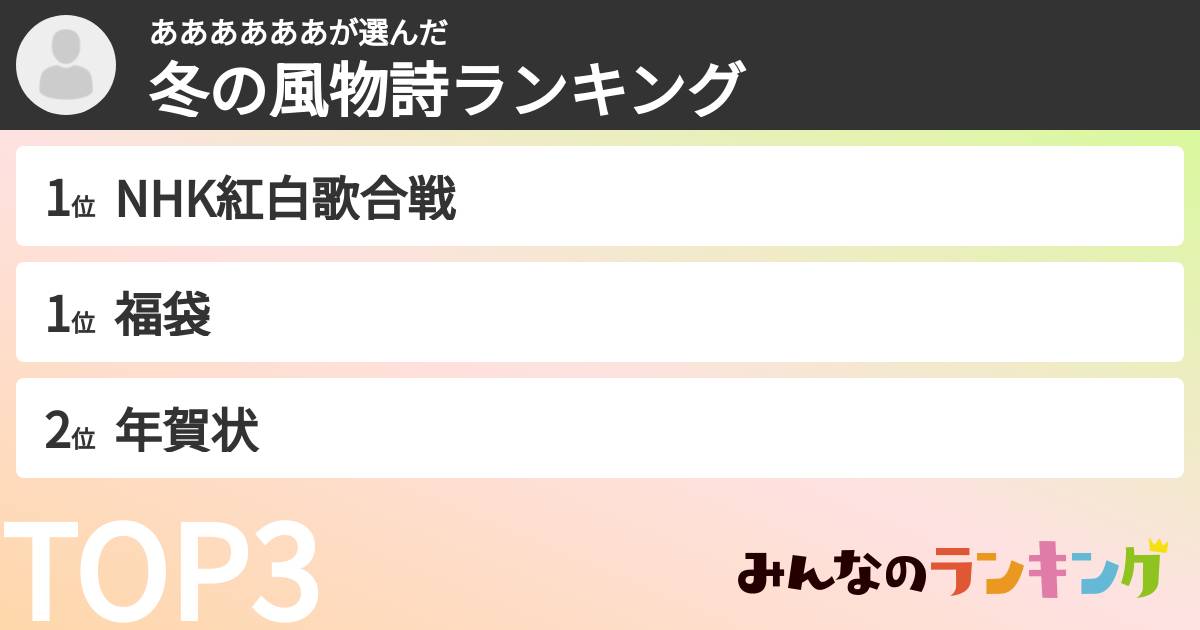 ああああああさんの「冬の風物詩ランキング」