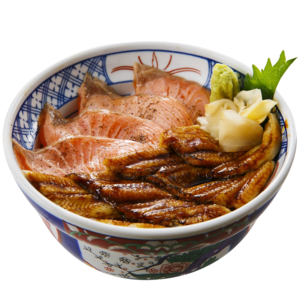 サーモンと穴子の炙り丼